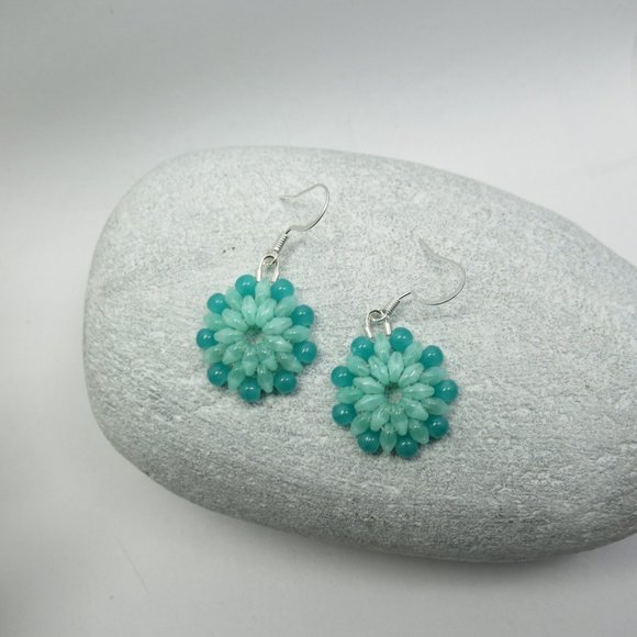Handstitched Uranium Glass Flower earrings - Picture 8 of 11